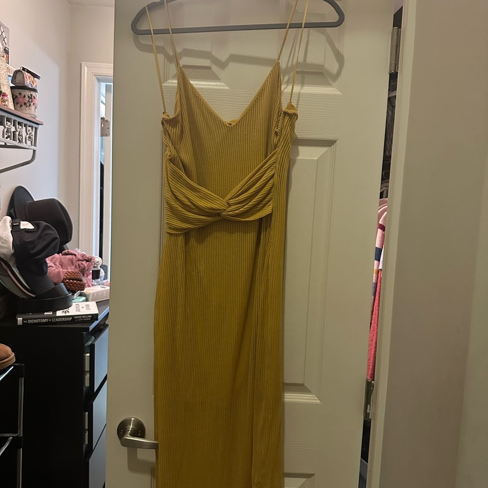Express Strapless Mustard Dress